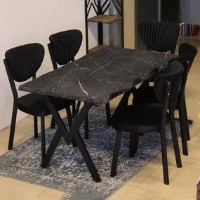 Set Masa de bucatarie Barton din MDF cu 4 Scaune  din metal, culaore negru si negru, 140 cm