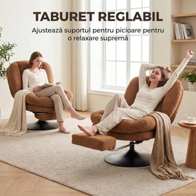 HOMCOM Fotoliu rotativ tapițat din material tip in, cu suport pentru picioare, șezut lat, maro închis | Aosom Romania