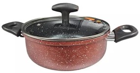 Cratita cu capac din sticla Rosberg R51318G22, 22x8,5 cm, 2.8 L, Finisaj marmura, Inductie, Bordeaux melange