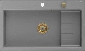 Mexen Omar chiuvetă de bucătărie din granit cu 1 compartiment 800 x 480 mm, gri, sifon auriu - 6520801005-71-G