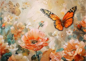 Tablou - Fluture și flori, pictură în ulei (70x50 cm)