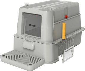 PawHut Litieră închisă pentru pisici de 80L cu tavă detașabilă, din ABS și oțel inoxidabil, 63x43x43 cm, gri deschis | Aosom Romania
