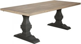 Masă dining extensibilă din lemn masiv, natur, 8 locuri, cu prelungitor și bază dublă în formă de balustru, 78 x 180 x 100 cm, „Jeanne”