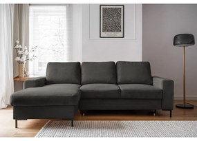 Colțar gri închis extensibil cu tapițerie din catifea reiată (cu colț pe partea stângă ) Lofty Lilly – Miuform