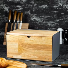 Cutie pentru pâine Klausberg KB 7395, 35,5 cm, metal de înaltă calitate, bambus, capac superior și frontal, negru