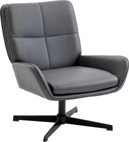 HOMCOM Fotoliu de living tapițat în PU, fotoliu de lectură cu șezut căptușit, cotiere, picioare metalice, gri | Aosom Romania