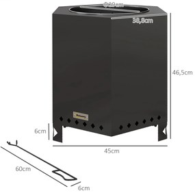 Outsunny Focar Focar Tăcere, inclusiv cu croșetă, 45 x 38,8 x 46,5 cm, Argintiu + Negru | Aosom Romania