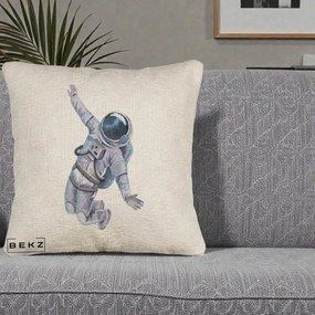 Perna Decorativa Astronaut Acuarela Zbor, 40x40 cm, Bej Canapea, Husa Detasabila, Perna Inclusa, BEKZ®