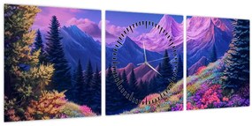 Tablou - Peisaj violet la lună plină (cu ceas) (90x30 cm)