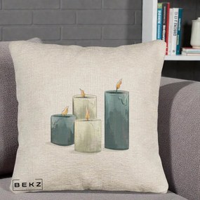 Perna Decorativa Lumanari Hygge Alb-Verde, 40x40 cm, Bej Canapea, Husa Detasabila, Perna Inclusa, BEKZ®