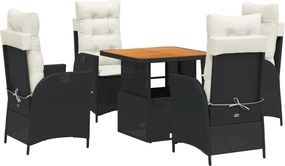 vidaXL Set mobilier de grădină cu perne, 5 piese, negru, poliratan