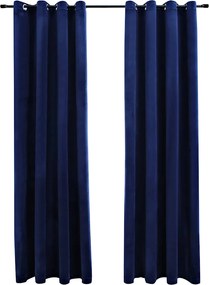 vidaXL Draperii opace cu inele, 2 buc., albastru, 140x245 cm, catifea