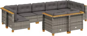 vidaXL Set canapele de grădină, 9 piese, cu perne, gri, poliratan
