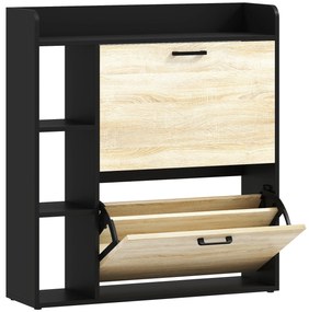 HOMCOM Dulap pentru pantofi slim cu 2 sertare și 3 compartimente deschise, Capacitate 15 perechi, 83x24x90.5 cm, Negru | Aosom Romania