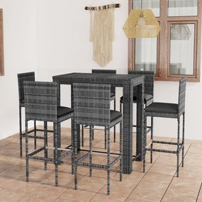 3064799 vidaXL Set mobilier bar de grădină cu perne, 7 piese, gri, poliratan