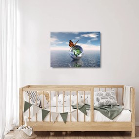 Tablou pe sticlă cu fluture pe bilă din sticlă (70x50 cm)