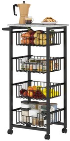 HOMCOM Suport de Bucătărie 4 Nivele Cărucior de Servire pe Roți Cadru Oțel 49,5 x 31 x 91 cm Gri Deschis | Aosom Romania