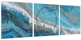 Tablou - Marmură bleu cu aur I. (cu ceas) (90x30 cm)