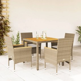 3278640 vidaXL Set mobilier grădină cu perne 5 piese bej poliratan/lemn acacia