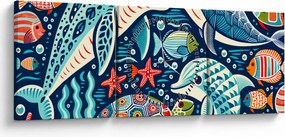Tablou – Animale acvatice desenate (cu ceas) (90x30 cm)