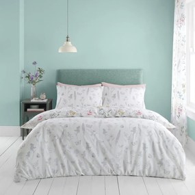 Lenjerie de pat albă pentru pat de o persoană 135x200 cm Emilia Floral – Catherine Lansfield