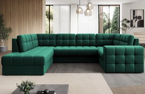 Coltar extensibil stanga 5 locuri ELTAP, LT-35LU, Blewett, 299x198x82 cm, lemn/poliester, verde inchis