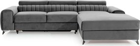 Colțar gri extensibil/cu spațiu de depozitare cu tapițerie din catifea (cu colț pe partea dreaptă/cu șezlong) Grayson – ELTAP