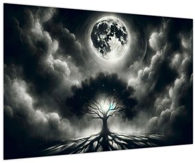 Tablou – Arbore alb-negru în lună plină (90x60 cm)