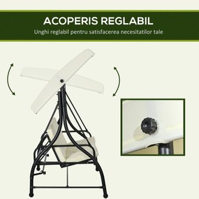 Outusunny Leagăn cu 3 Locuri de Grădină, Balansoar pentru Exterior cu Acoperiș Reglabil, din Oțel și Poliester, 195x117x175 cm, Crem | Aosom Romania