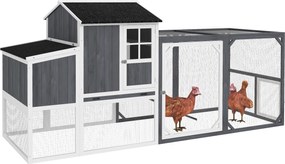 PawHut Coteț pentru găini cu tarc pentru 3-4 găini, cuib în 3 părți, suprafață 1,9 m², lemn de brad, gri | Aosom Romania