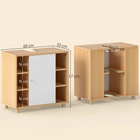 HOMCOM Dulap Sub Chiuvetă cu 2 Uși cu Închidere Lentă și 6 Rafturi Lemn natural | Aosom Romania