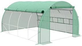 Outsunny Șopron de folie, Seră, umblabil, Fereastră plasă, Cadru metalic, 4x3x2m, Verde | Aosom Romania