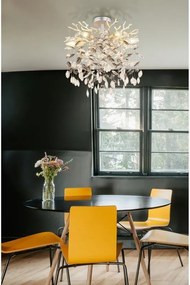 Plafoniera metal argintiu mat, cristale de sticla QUEENA