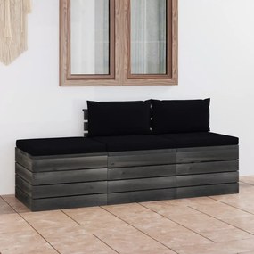 Set mobilier gradina din paleti cu perne, 3 piese, lemn de pin Negru, 3