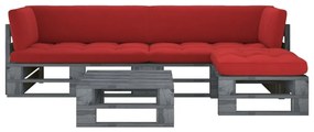Set mobilier paleti cu perne, 4 piese, lemn de pin gri tratat Rosu, 2x colt + suport pentru picioare + masa, Gri, 1