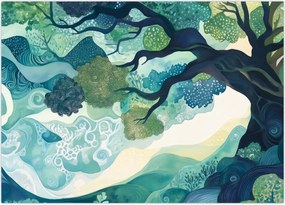 Tablou pe sticlă – Coroană verde a arborelui vieții (70x50 cm)