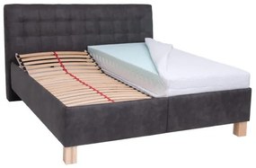 Pat tapițat VIOLET, 180 x 200 cm, gri închis, cu saltea și spațiu de depozitare