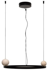 Lustra circulara aluminiu negru, piatra naturala LED Solaris