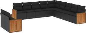 vidaXL Set canapele de grădină cu perne, 11 piese, negru, poliratan
