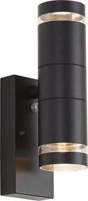 Lampă modernă de perete pentru exterior neagră cu 2 lumini IP44 cu senzor crepuscular - Dubbla