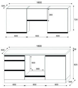 Mobilă de bucătărie MARINA 180 cm, stejar craft/negru lucios