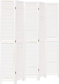 vidaXL Paravan cameră 5 panouri, alb, lemn masiv paulownia