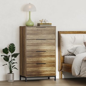 HOMCOM Comodă 4 Sertare din PAL și Metal 62x35x105 cm Maro Deschis | Aosom Romania