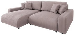 Colțar roz deschis extensibil cu tapițerie din catifea reiată (cu colț variabil) Sara – Ropez