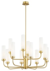 Candelabru 12 brate, alama periata, sticla alb mat PRESTON 5085