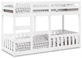 vidaXL Pat supraetajat, alb, 75x190 cm, lemn masiv de pin