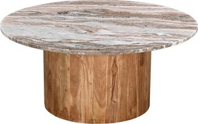 Masuta De Cafea Rotunda Savina Lemn Masiv De Salcam Culoare Naturala Si Blat Din Marmura D90x40 Cm