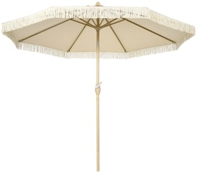 Outsunny Umbrelă de Grădină Înclinabilă pe 3 Niveluri cu Franjuri, Manivelă și Tijă cu 2 Secțiuni, Ø265x244 cm, Crem | Aosom Romania