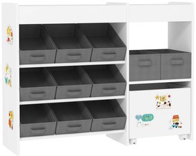AIYAPLAY Etajeră pentru jucării pentru copii etajeră pentru cărți 11 coșuri de depozitare din material nețesut 105 x 30 x 80 cm alb | Aosom Romania