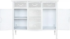Bufet vintage din metal perforat, finisaj alb antichizat, 101×42×85 cm, „Merej"